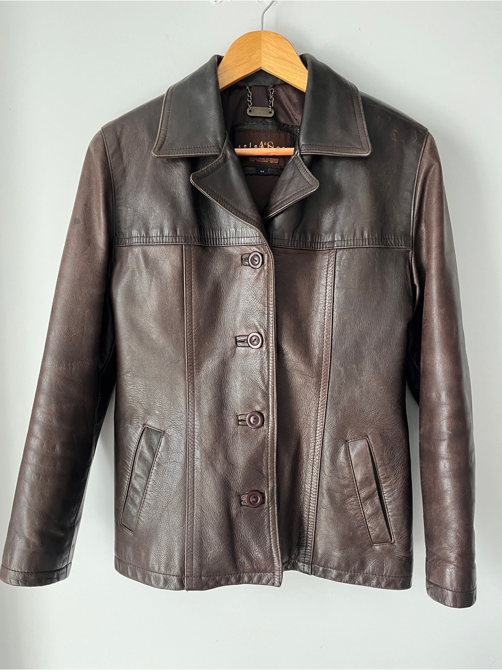 Genuine Brown Leather Jacket - Size Medium- Y2K